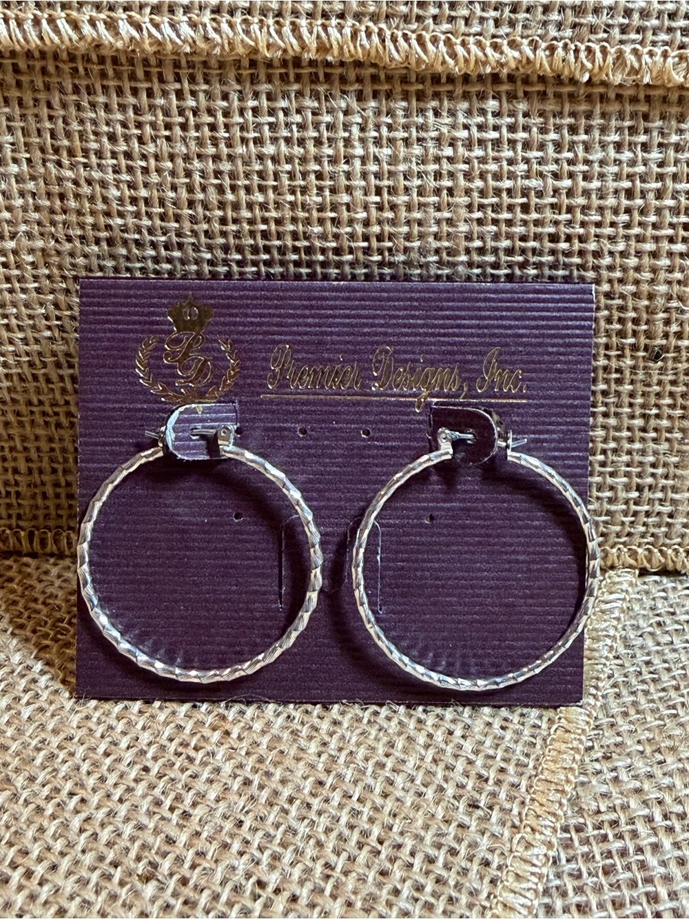 Premier Designs Silver Textured Hoop Earrings with Polished Finish